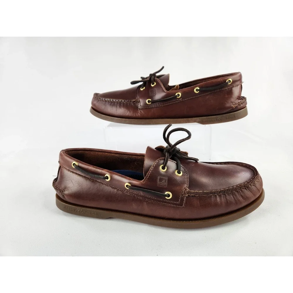 Sperry 2-EYE LEATHER Boat Shoe Deck Water Leather Amaretto Slip On Men's Size 13